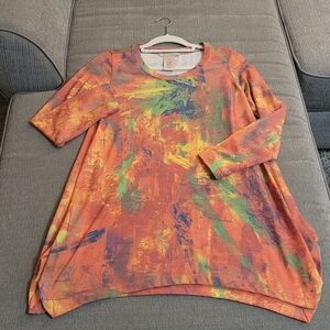 Philosophy Sunrise Brushstroke Casual Boho Abstract Top Tunic Size Small